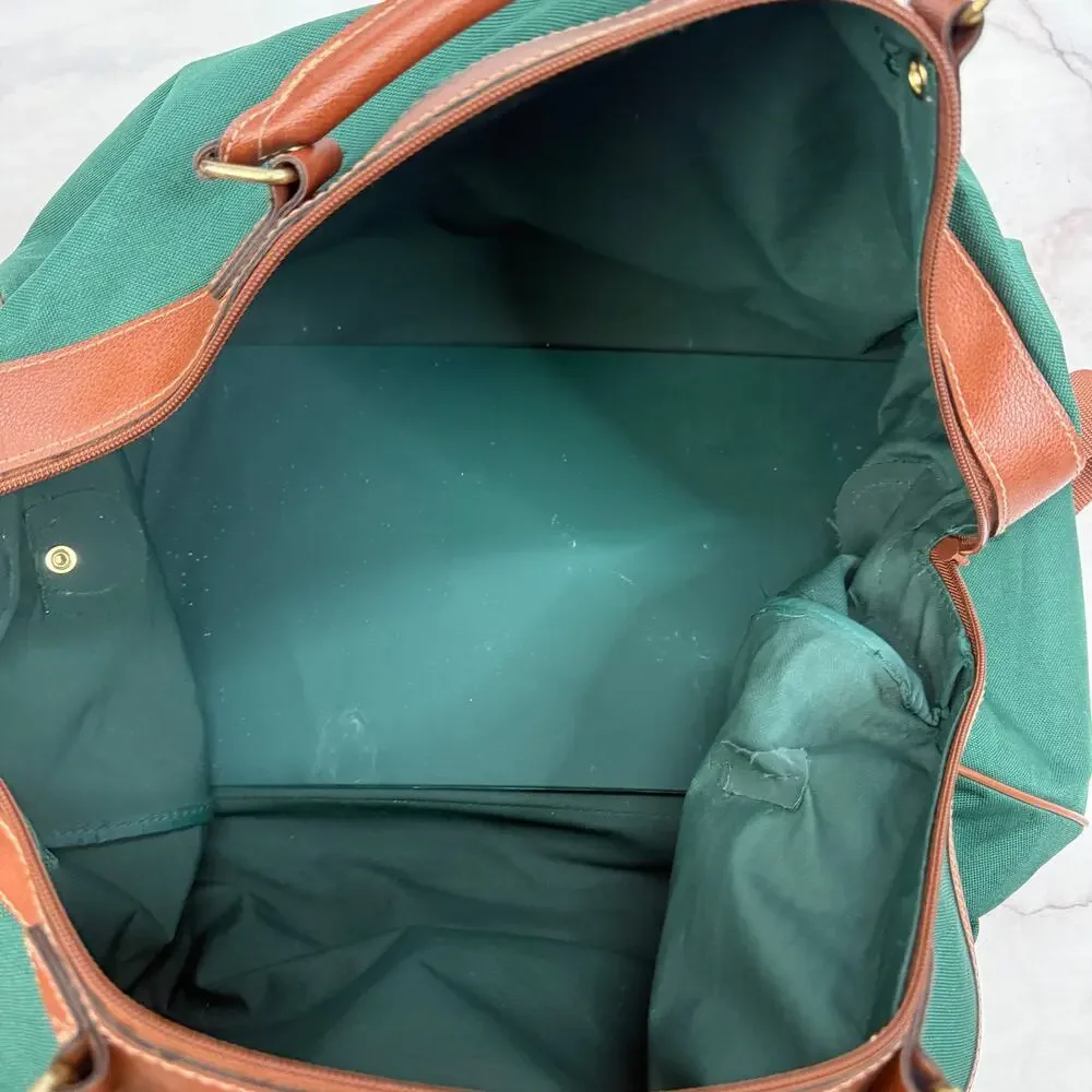 Vintage Polo Ralph Lauren Duffle Gym Bag Green Brown Pony Logo Shoulder Travel